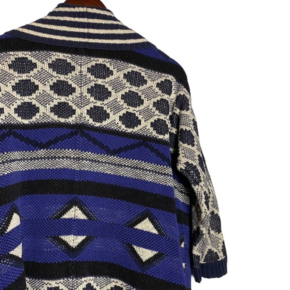 Lucky Brand Aztec Tribal Open Front Cardigan Pockets Oversized Drop Shoulders M - Picture 11 of 15